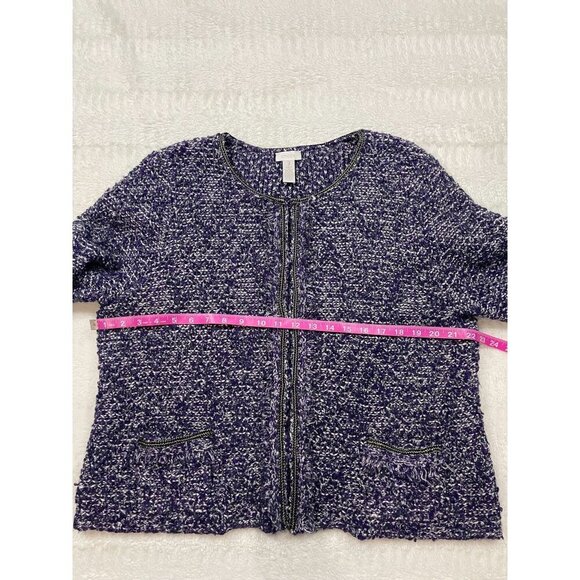 Chicos Cardigan Sweater Jacket 3 XL Long Sleeve Purple Tweed Hook and Eye Warm - Picture 5 of 8